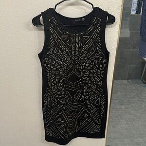 Dex Black and Gold Studded Midi Dress